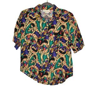 Vintage Las Vegas Casino Novelty Blouse Women's M Dominoes Cards Hearts USA Butt